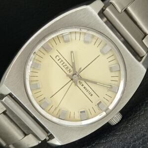 Vintage 1987 Citizen Manual Mens Silver Watch & Beige accents